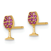 14k Polished Lab Created Ruby Wine Glass Post Earrings